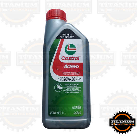 Aceite Castrol Actevo SAE 20W-50 para motos 4 tiempos, lubricación avanzada para mayor protección y rendimiento del motor