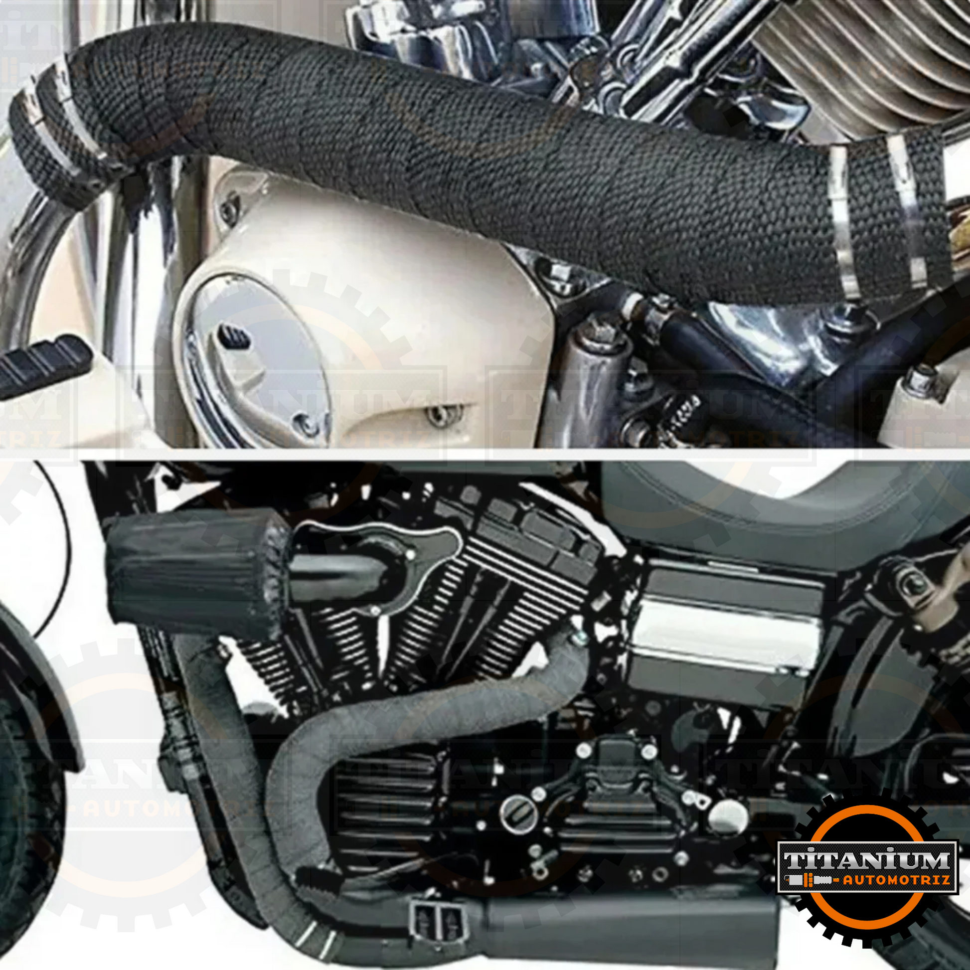 Cinta térmica para tubo de escape de moto, color titanio, con precintos de acero inoxidable y guantes de nitrilo de regalo