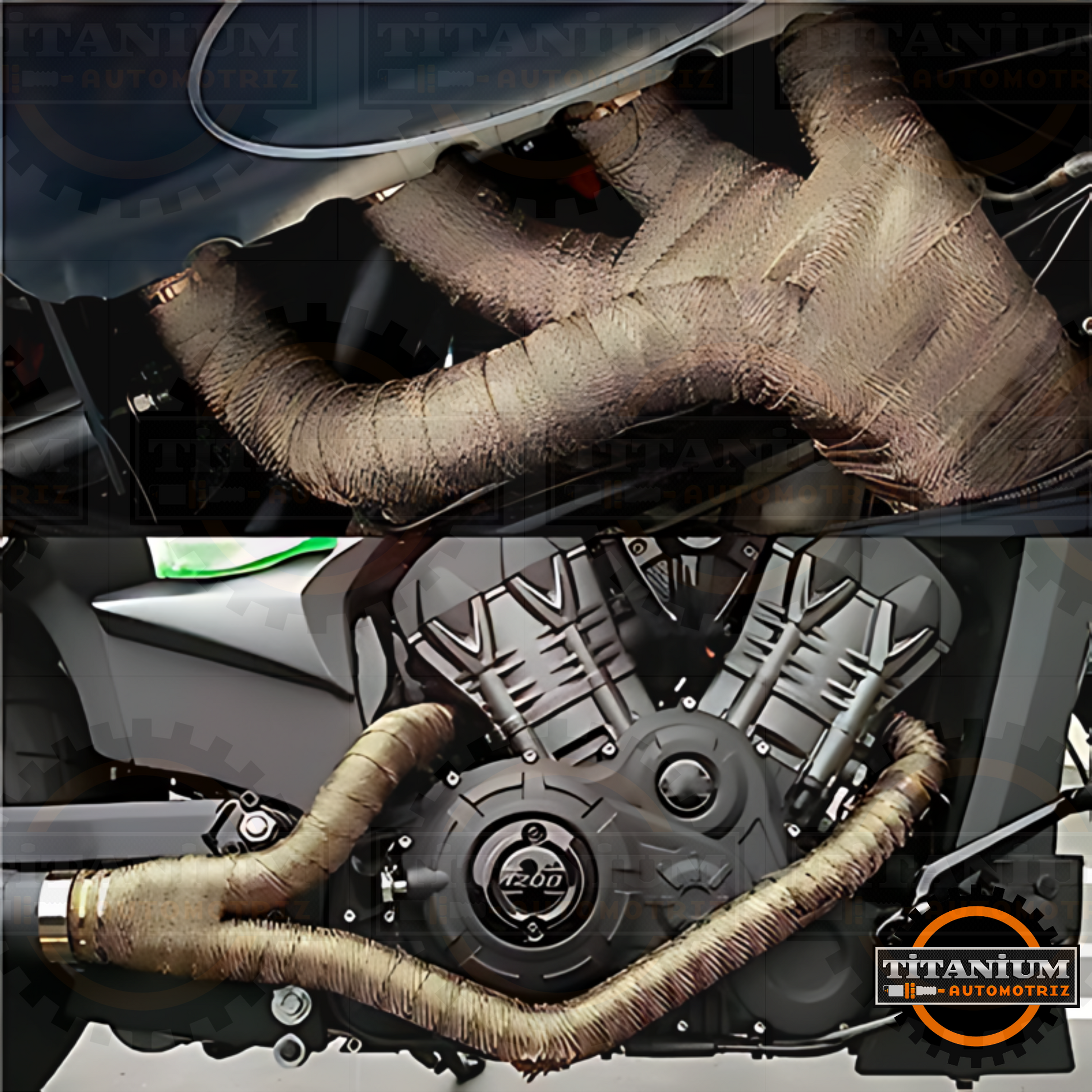 Cinta térmica para tubo de escape de moto, color titanio, con precintos de acero inoxidable y guantes de nitrilo de regalo