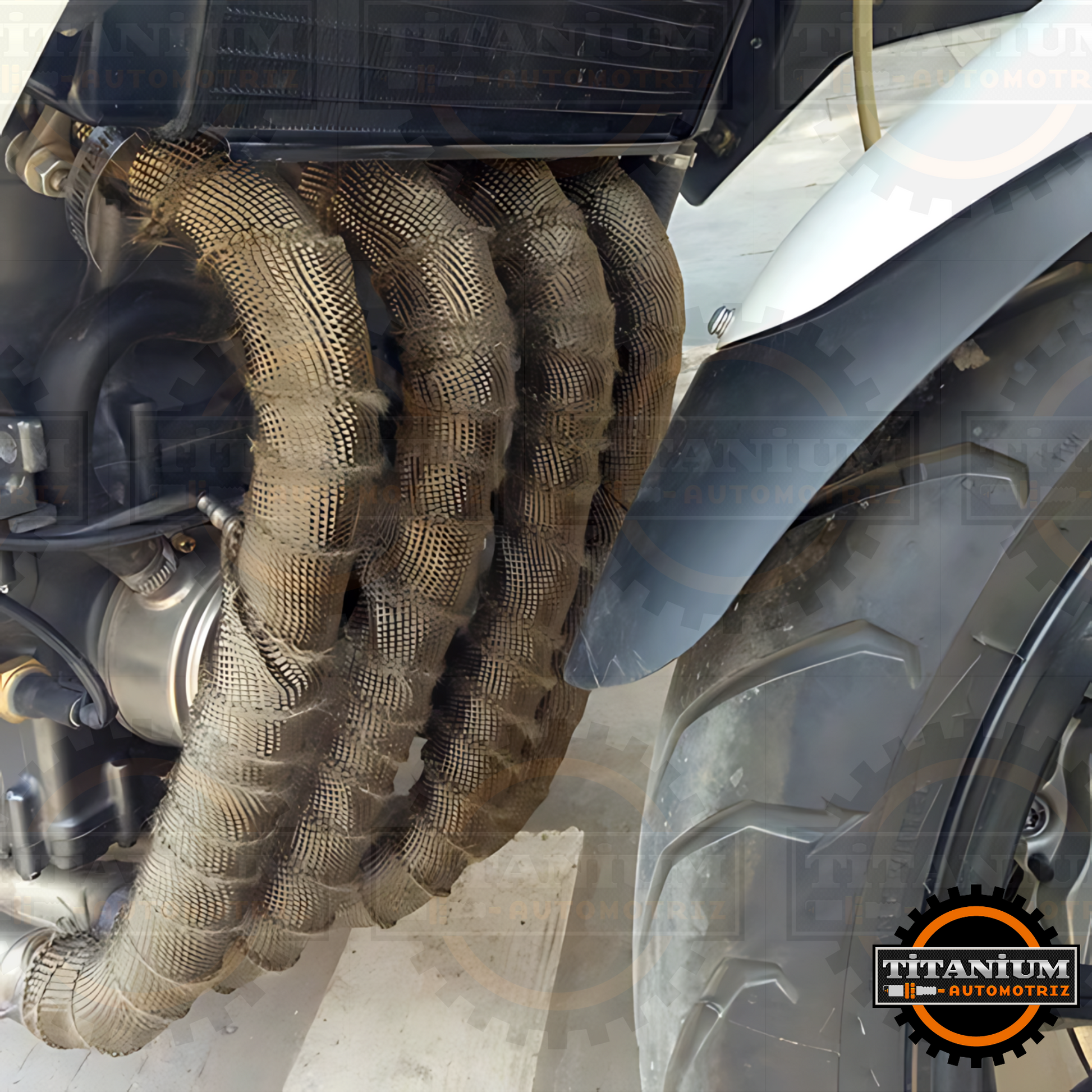 Cinta térmica para tubo de escape de moto, color titanio, con precintos de acero inoxidable y guantes de nitrilo de regalo