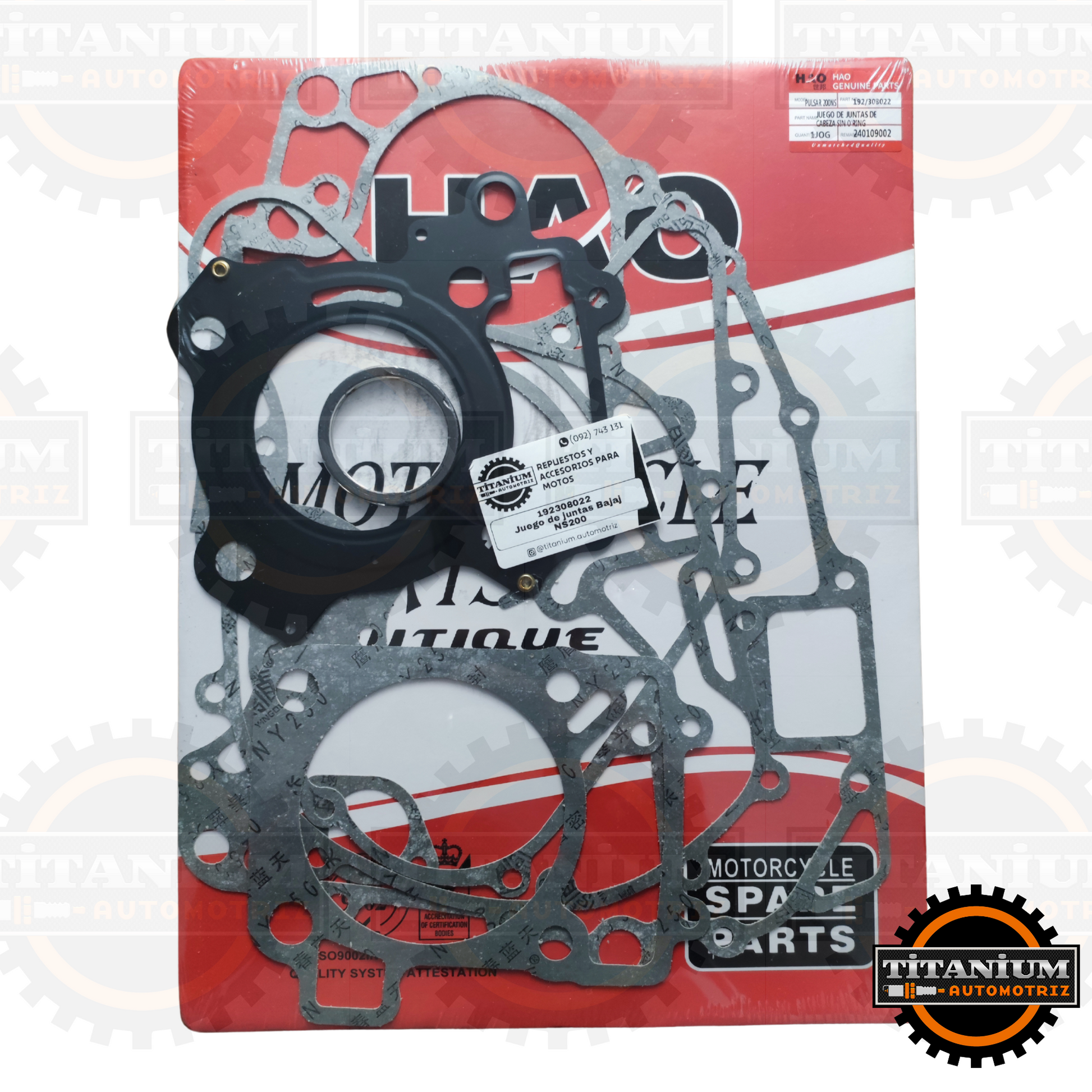 Juego de juntas de motor HAO para Bajaj Pulsar NS200, garantizando un sellado confiable y mayor vida útil del motor
