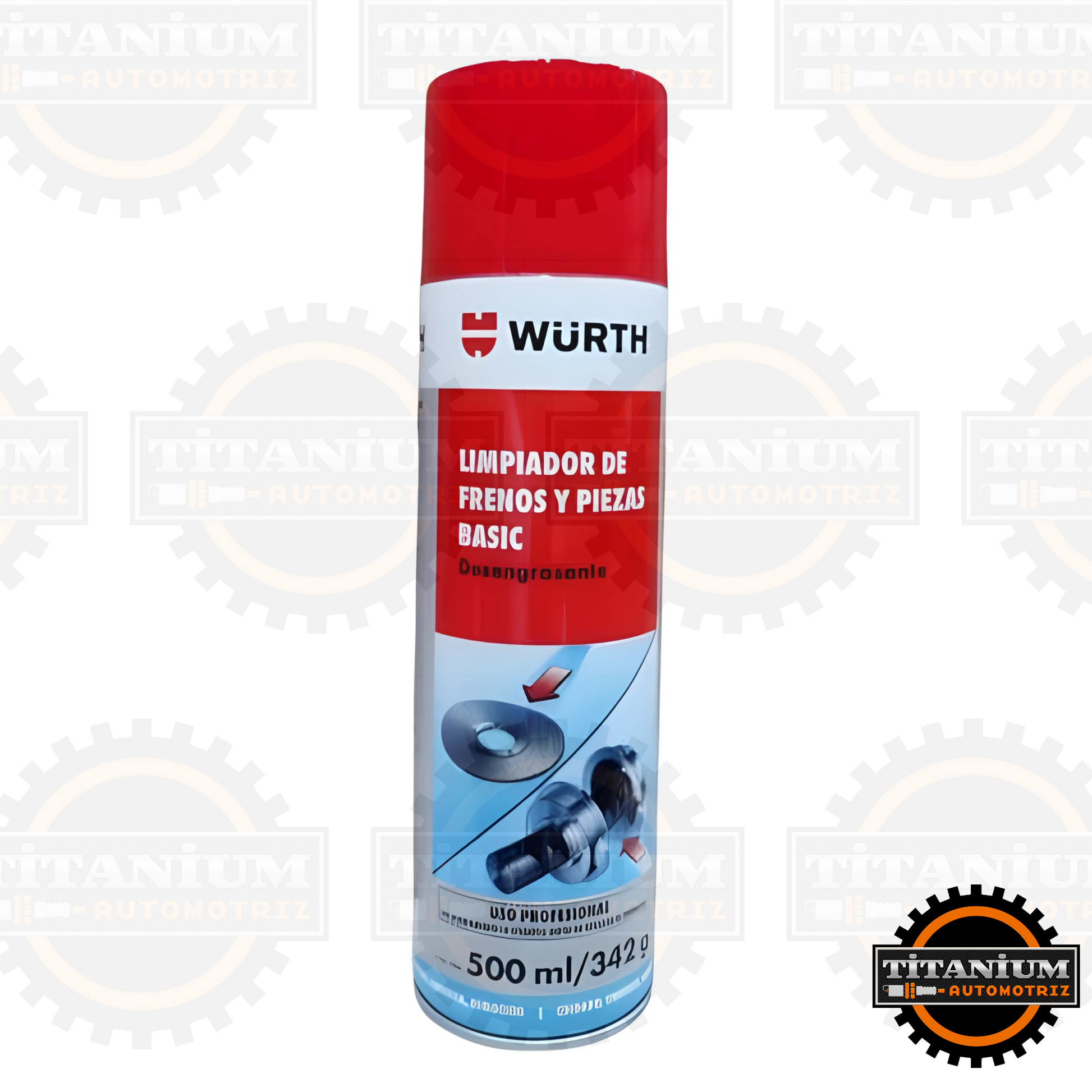Spray Limpiador de Frenos y Piezas Wurth Basic 500 ml en aerosol, limpia grasa y aceite al instante sin dejar residuos.